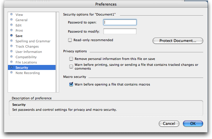 Password protect microsoft word document mac 2011
